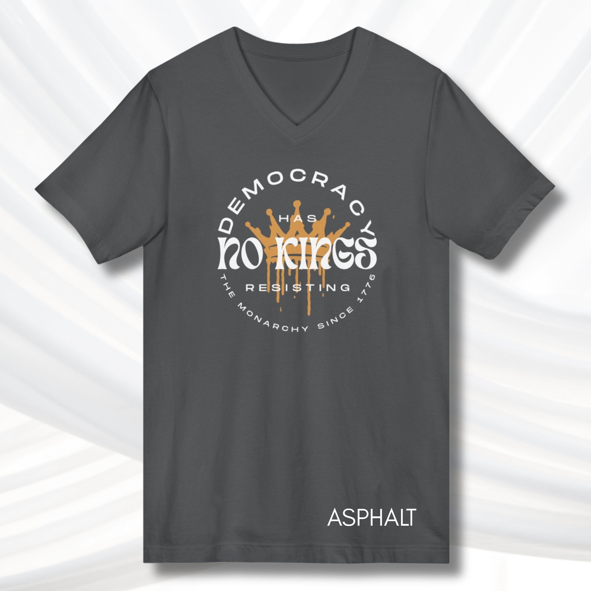 no-kings-protest-v-neck-unisex-tshirt-patriotic-activist-apparel-democratic-activism-rally-graphic-tee-asphalt