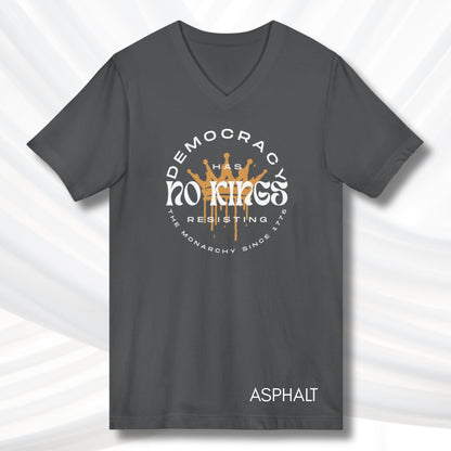 no-kings-protest-v-neck-unisex-tshirt-patriotic-activist-apparel-democratic-activism-rally-graphic-tee-asphalt