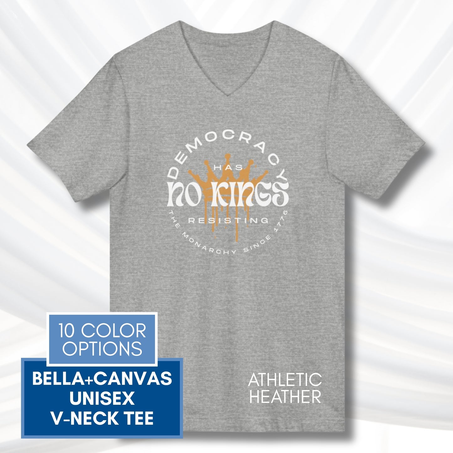 no-kings-protest-v-neck-unisex-tshirt-patriotic-activist-apparel-democratic-activism-rally-graphic-tee-athletic-heather