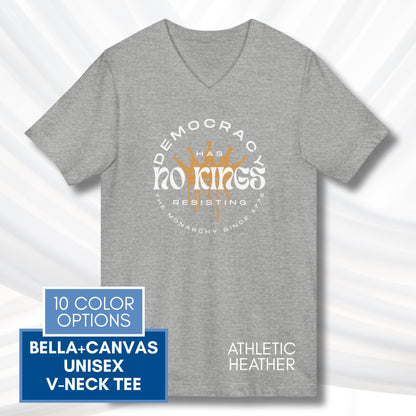 no-kings-protest-v-neck-unisex-tshirt-patriotic-activist-apparel-democratic-activism-rally-graphic-tee-athletic-heather