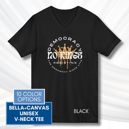 no-kings-protest-v-neck-unisex-tshirt-patriotic-activist-apparel-democratic-activism-rally-graphic-tee-black