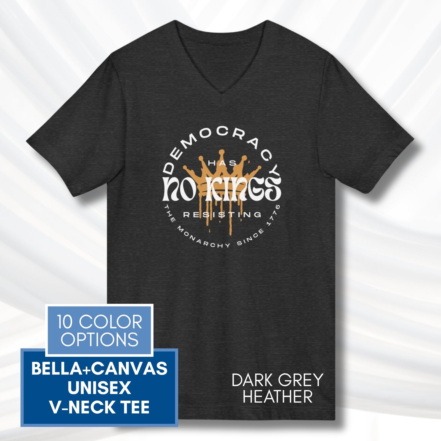 no-kings-protest-v-neck-unisex-tshirt-patriotic-activist-apparel-democratic-activism-rally-graphic-tee-dark-grey-heather