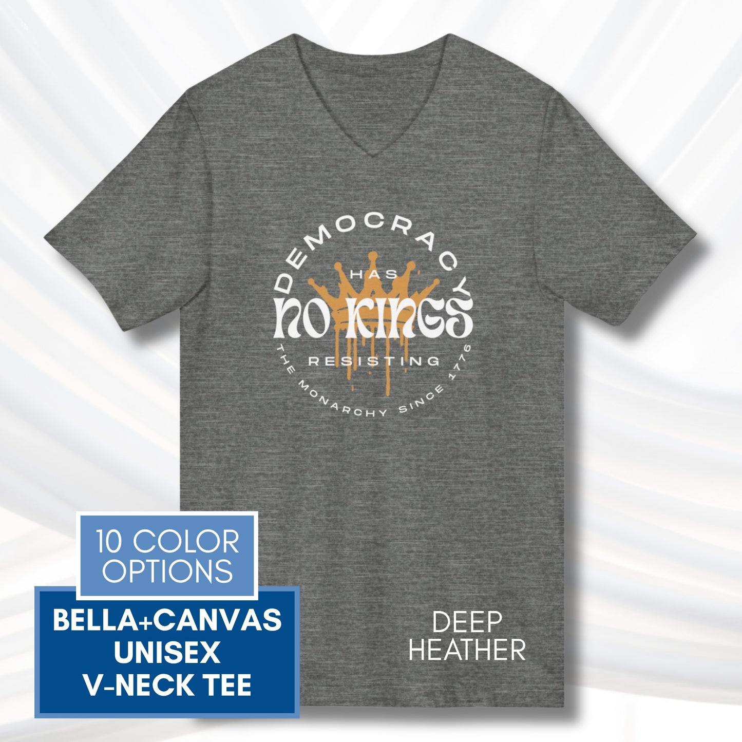 no-kings-protest-v-neck-unisex-tshirt-patriotic-activist-apparel-democratic-activism-rally-graphic-tee-deep-heather