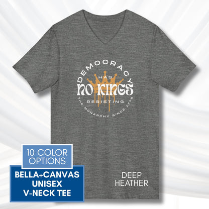 no-kings-protest-v-neck-unisex-tshirt-patriotic-activist-apparel-democratic-activism-rally-graphic-tee-deep-heather