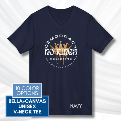 no-kings-protest-v-neck-unisex-tshirt-patriotic-activist-apparel-democratic-activism-rally-graphic-tee-navy