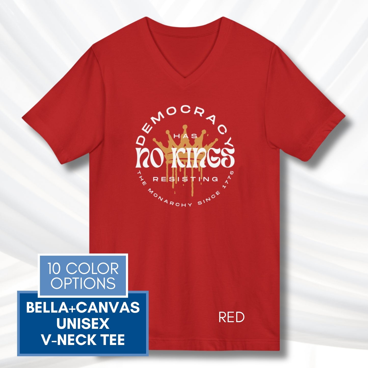 no-kings-protest-v-neck-unisex-tshirt-patriotic-activist-apparel-democratic-activism-rally-graphic-tee-red
