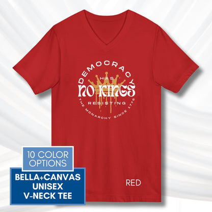 no-kings-protest-v-neck-unisex-tshirt-patriotic-activist-apparel-democratic-activism-rally-graphic-tee-red