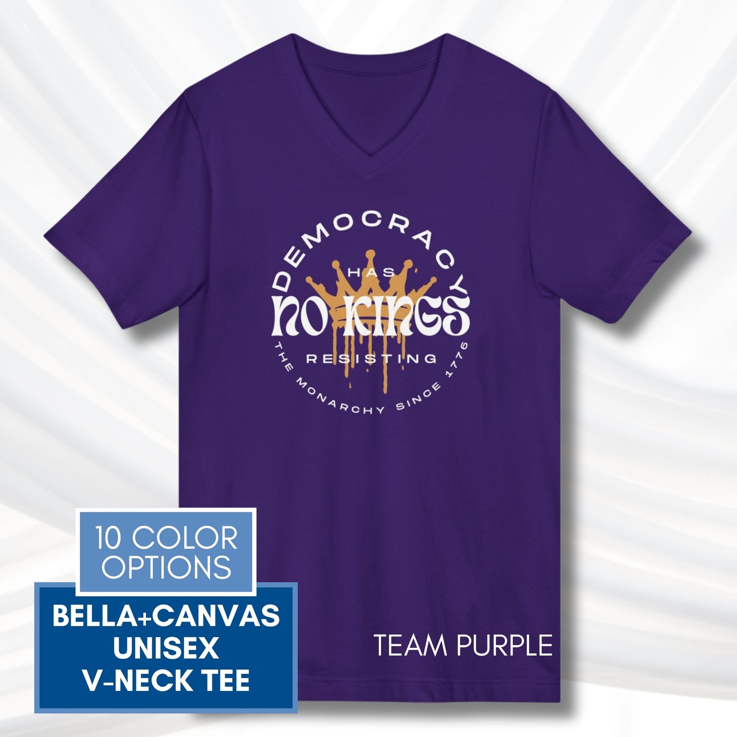no-kings-protest-v-neck-unisex-tshirt-patriotic-activist-apparel-democratic-activism-rally-graphic-tee-team-purple