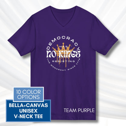 no-kings-protest-v-neck-unisex-tshirt-patriotic-activist-apparel-democratic-activism-rally-graphic-tee-team-purple