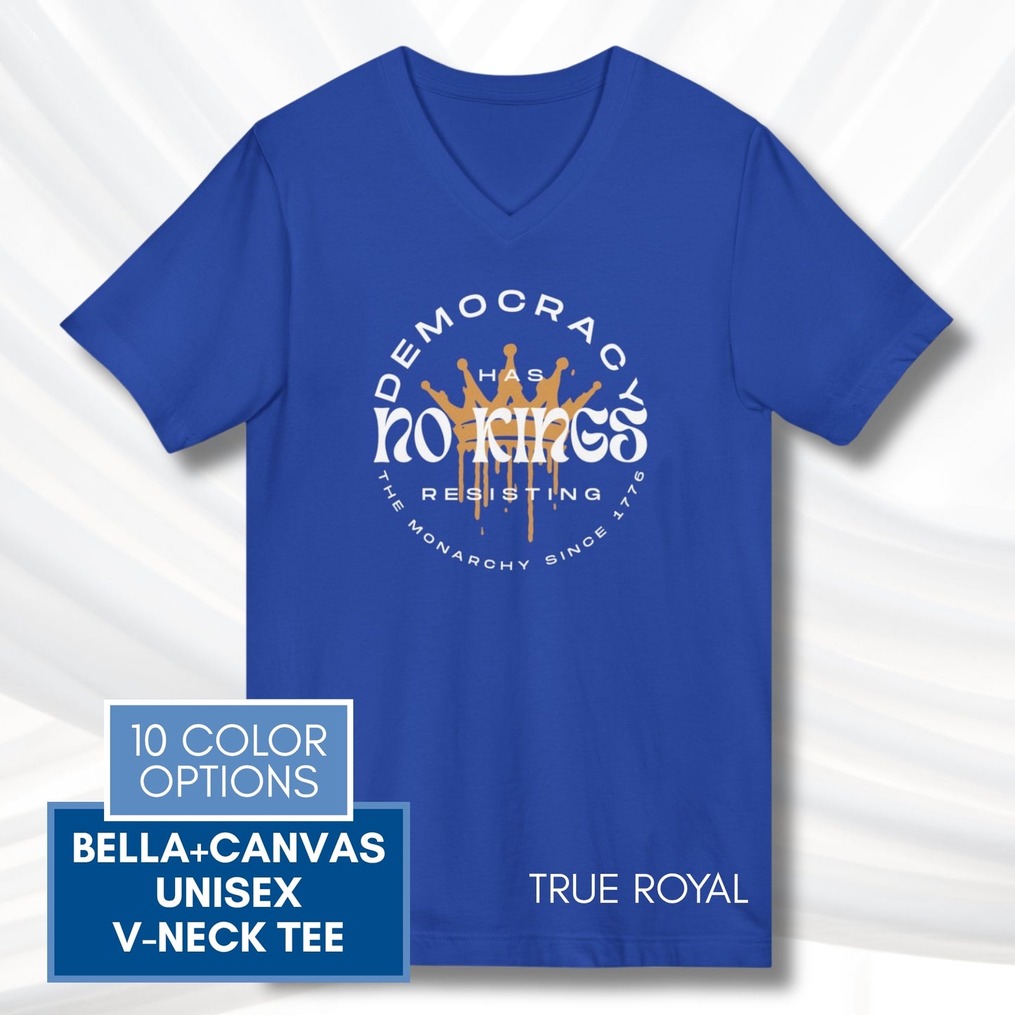 no-kings-protest-v-neck-unisex-tshirt-patriotic-activist-apparel-democratic-activism-rally-graphic-tee-true-royal