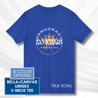 no-kings-protest-v-neck-unisex-tshirt-patriotic-activist-apparel-democratic-activism-rally-graphic-tee-true-royal