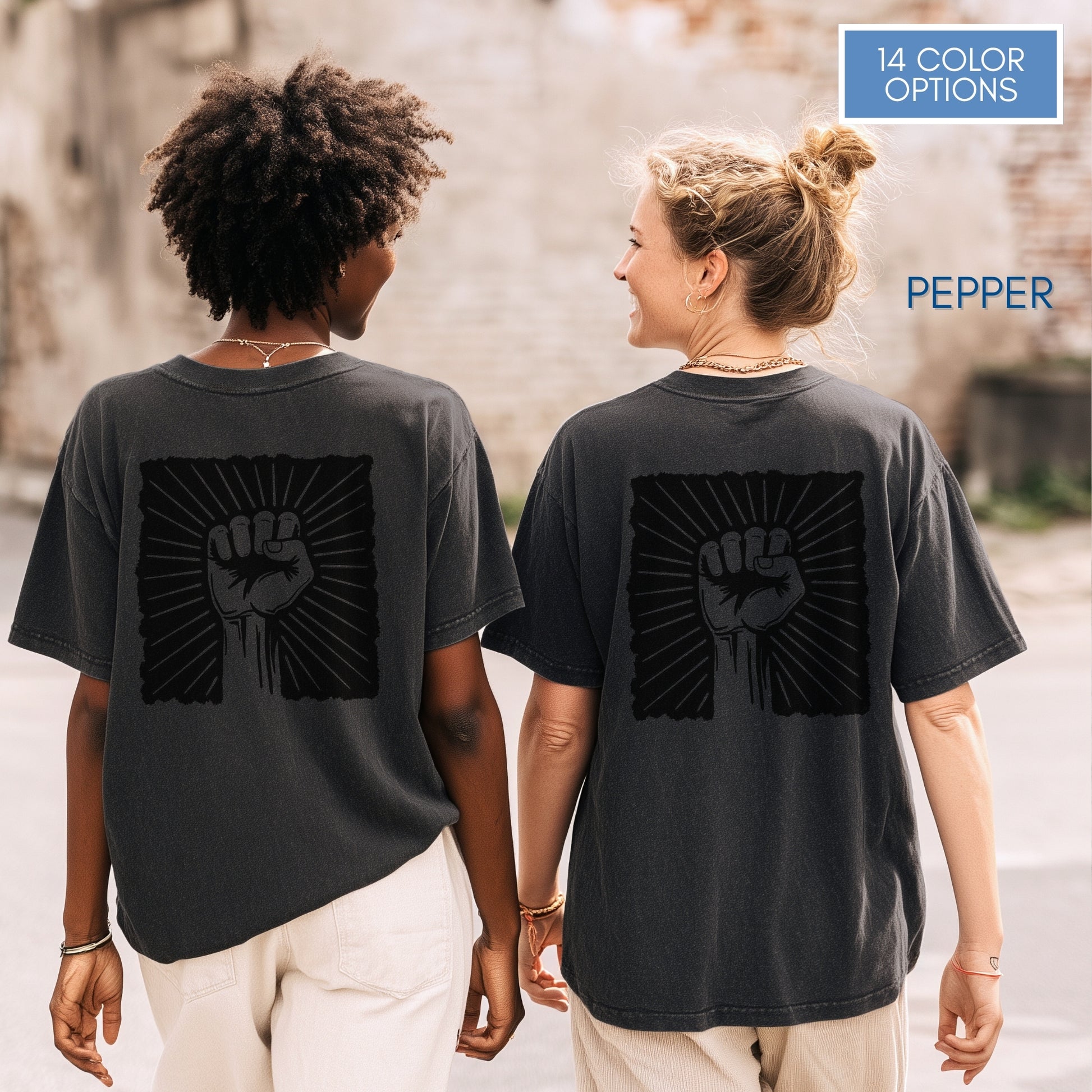 raised-fist-solidarity-protest-graphic-tee-retro-radiant-sunburst-blm-black-lives-matter-tshirt-comfort-colors-pepper