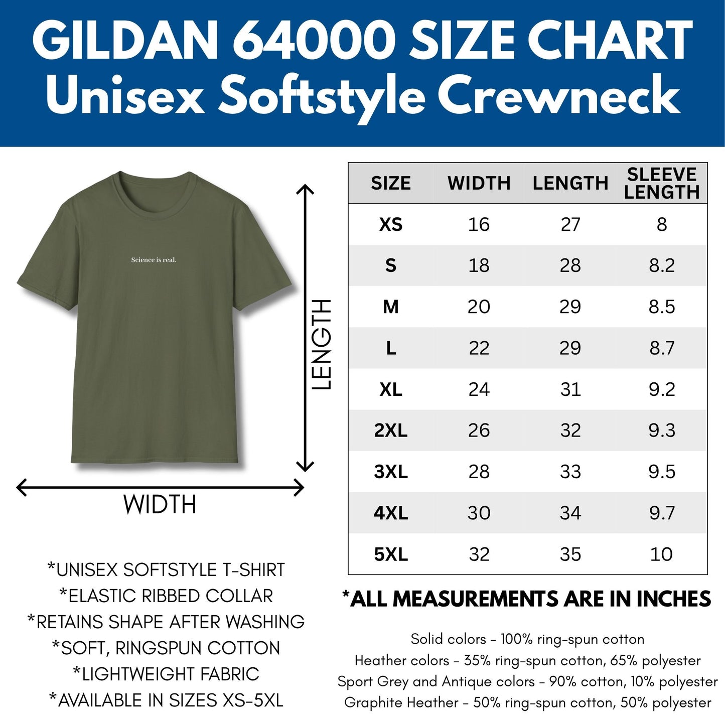 science-is-real-political-activism-unisex-tshirt-short-sleeve-tee-size-chart