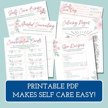self-care-party-activity-kit-printable-wellness-games-guides-spa-recipes-digital-download-mental-health-day-activities