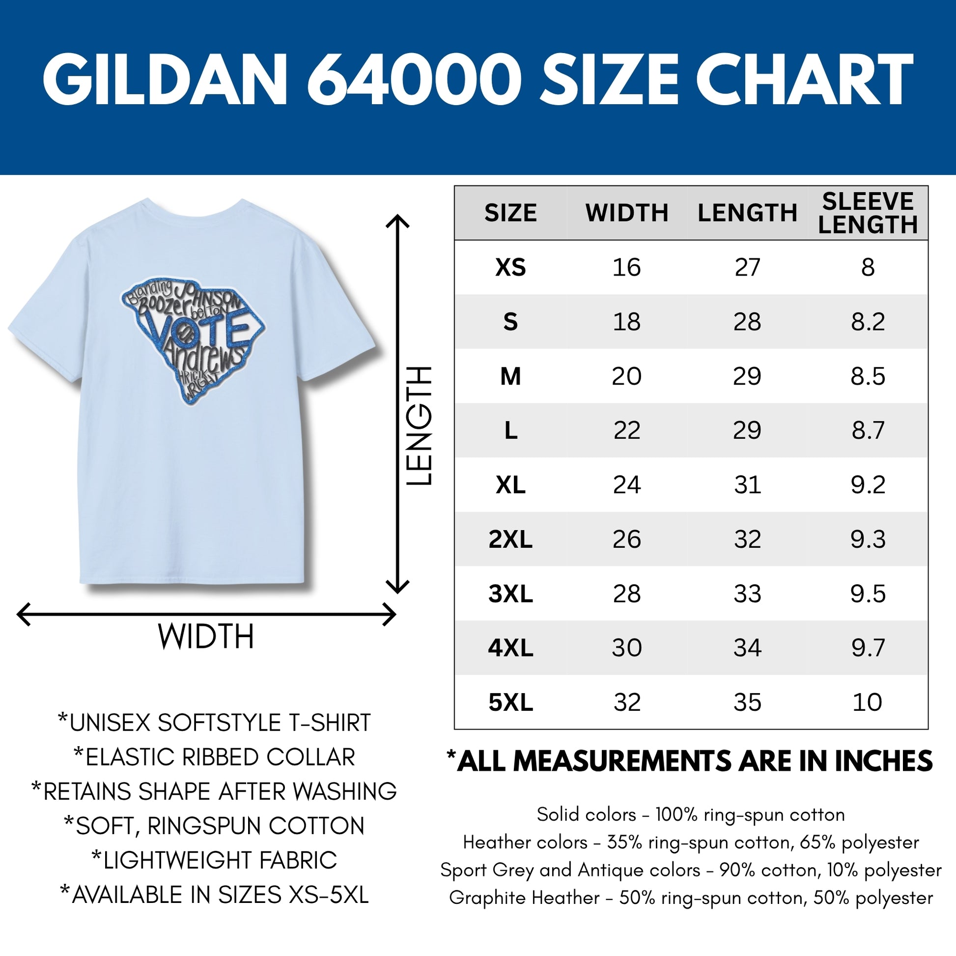 south-carolina-votes-blue-2026-democratic-candidate-unisex-tshirt-sc-activist-campaign-tee-hand-drawn-art-annie-andrews-jermaine-johnson-size-chart