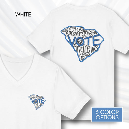 south-carolina-votes-blue-2026-democratic-candidate-v-neck-tee-hand-drawn-art-sc-activist-campaign-tshirt-white