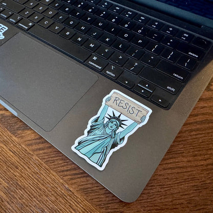 statue-of-liberty-resist-sign-glossy-indoor-outdoor-vinyl-sticker-decal-activist-laptop-water-bottle-car-window
