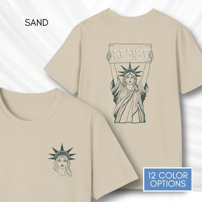 statue-of-liberty-resist-unisex-tee-feminist-political-activist-tshirt-patriotic-resistance-hand-drawn-art-lady-liberty-independence-day-apparel-sand